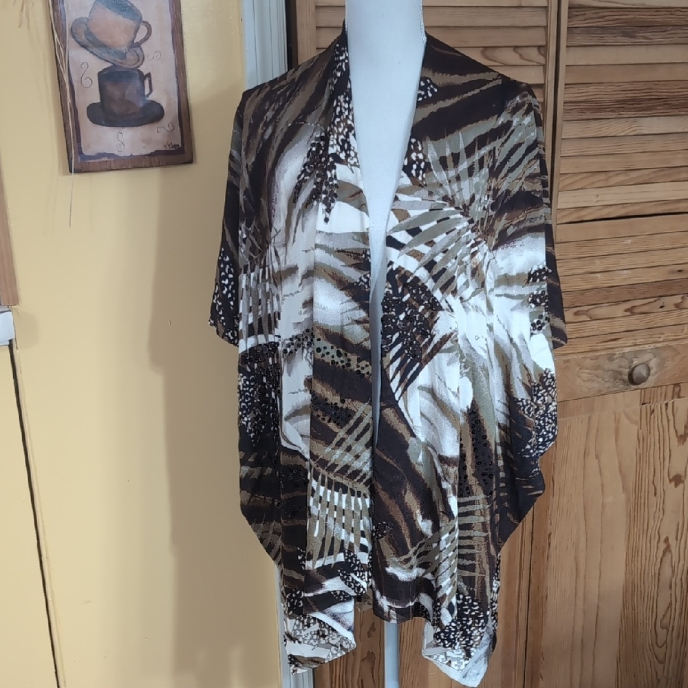 Chico's Earthy Toned Knit Ruana Wrap Scarf Sequins L/XL